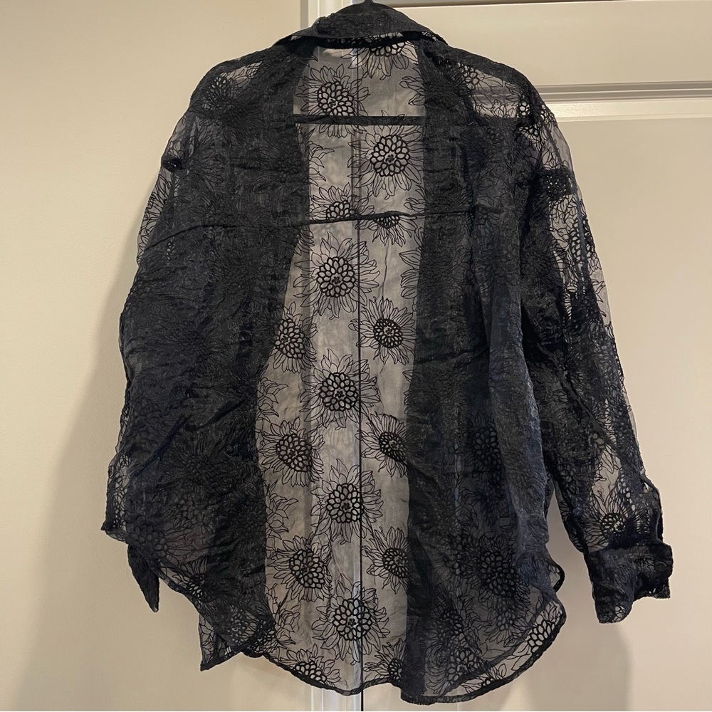 Sandra Mansour X H&M Organza Sunflower Embroidery Black Top Sheer Blouse Sz Xxl View 5
